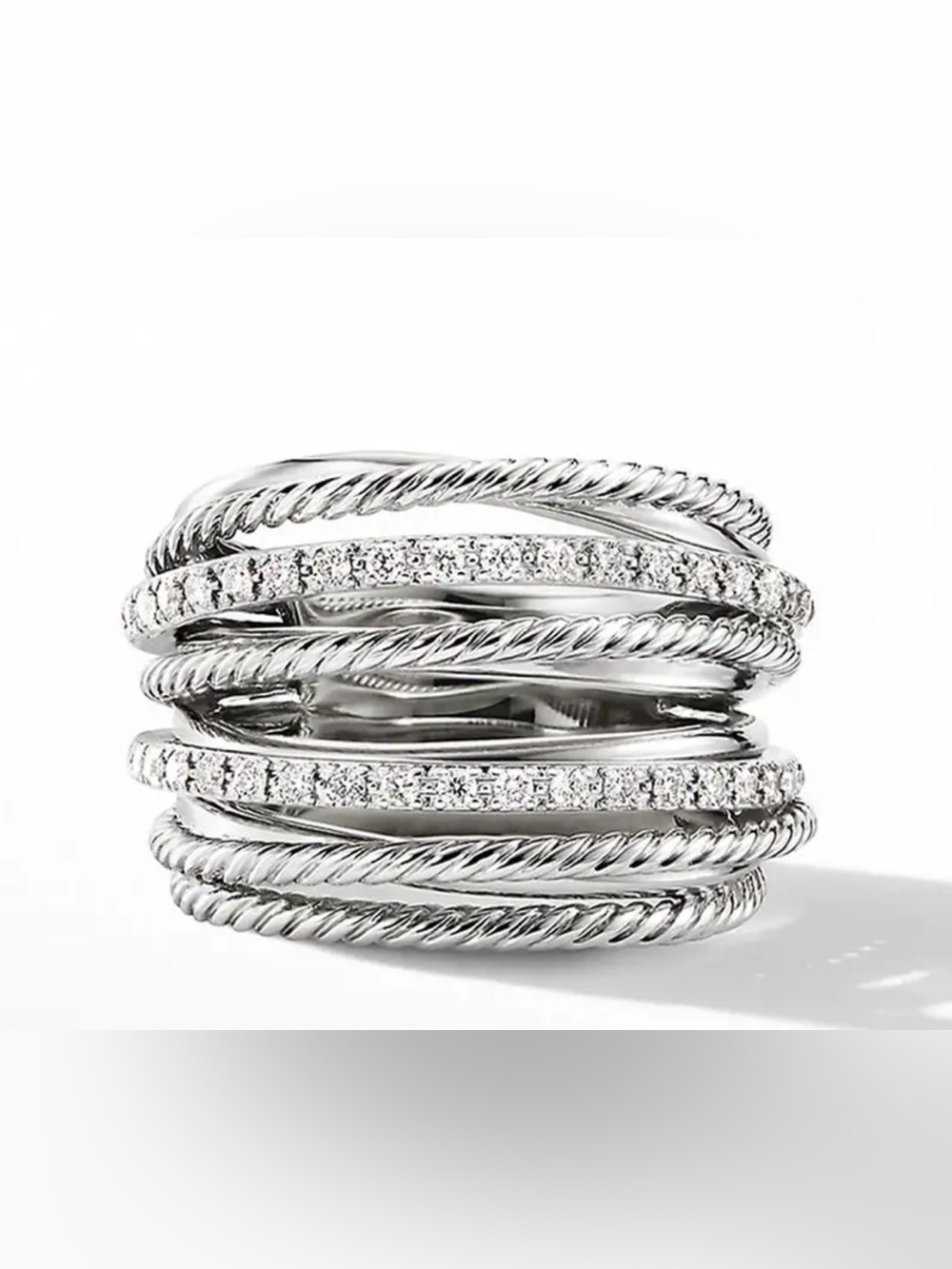 David Yurman STYLE Elegant Multi-Band Sterling Silver CZ Women's Ring